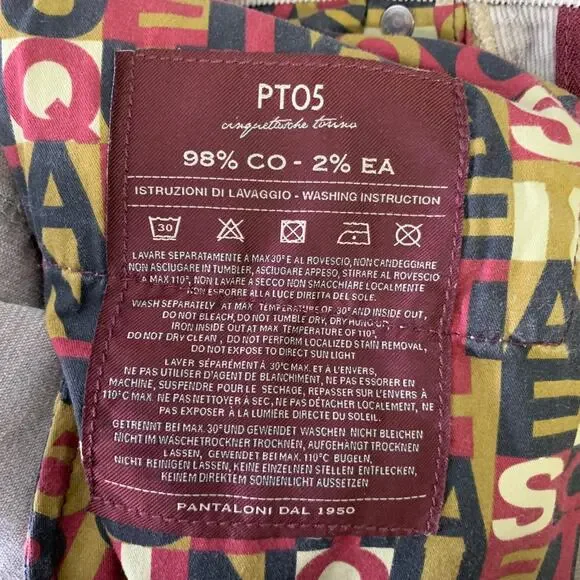 PT05 Size 31 Khaki Corduroy Cotton Blend Straight Casual Pants